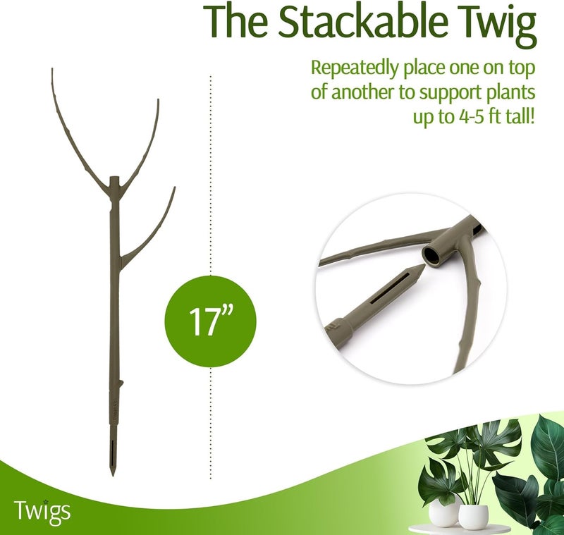 Twigs Ga Stackable Plant Support Stakes, Indoor & Outdoor Houseplant Stem Support, Garden Accessories, Durable Trellis Alternative for Climbing & Potted Plants - Moonstone, 3 Pack, 17" L - Image 4